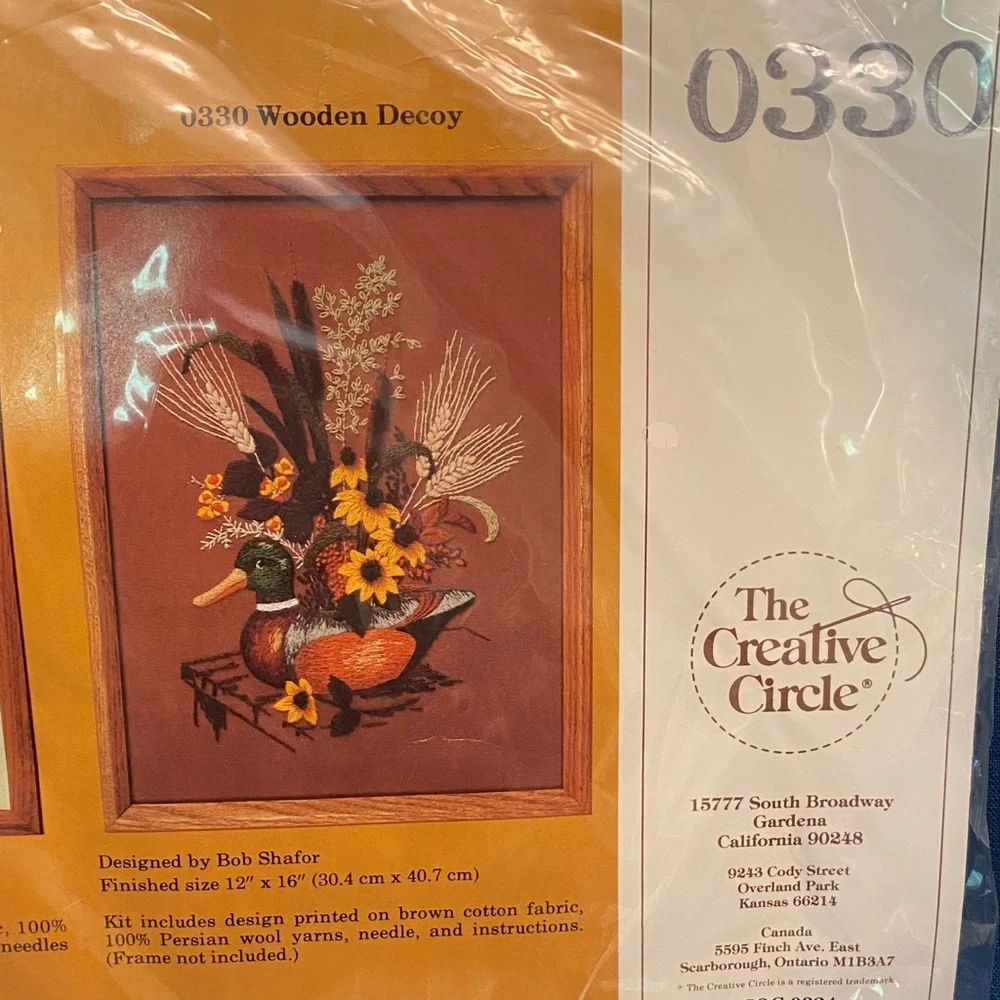 Wooden Duck Embroidery Kit by The Creative Circle - 1984 New Old Stock-Not Open